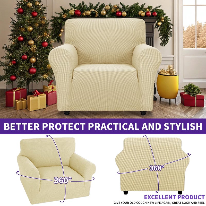 ZNSAYOTX Super Stretch Chair Slipcover Universal Sofa Chair Covers for Living Room Dogs Pet Furniture Protector Spandex Armchair Slipcovers with Anti Slip Foam Sticks (Beige, Chair) - Image 2